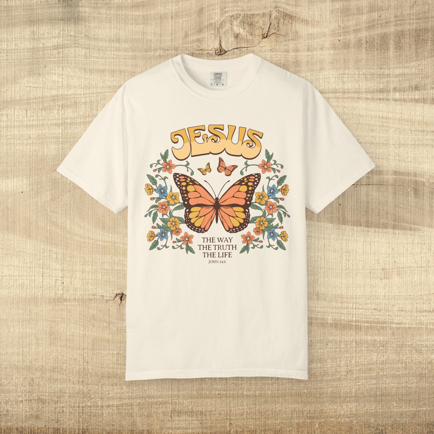 Jesus Butterfly Christian Shirt John 14 6 Bible Verse Retro Faith Tee