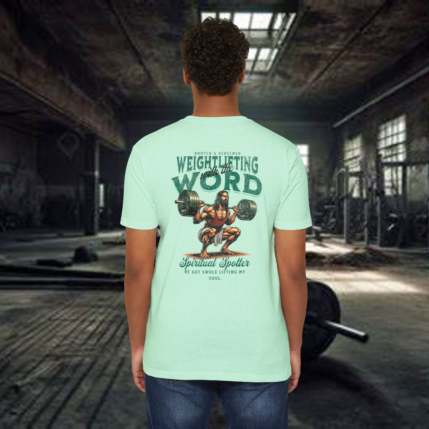 "Weightlifting with the Word" β Spiritual Spotter Tee (Next Level 6210)