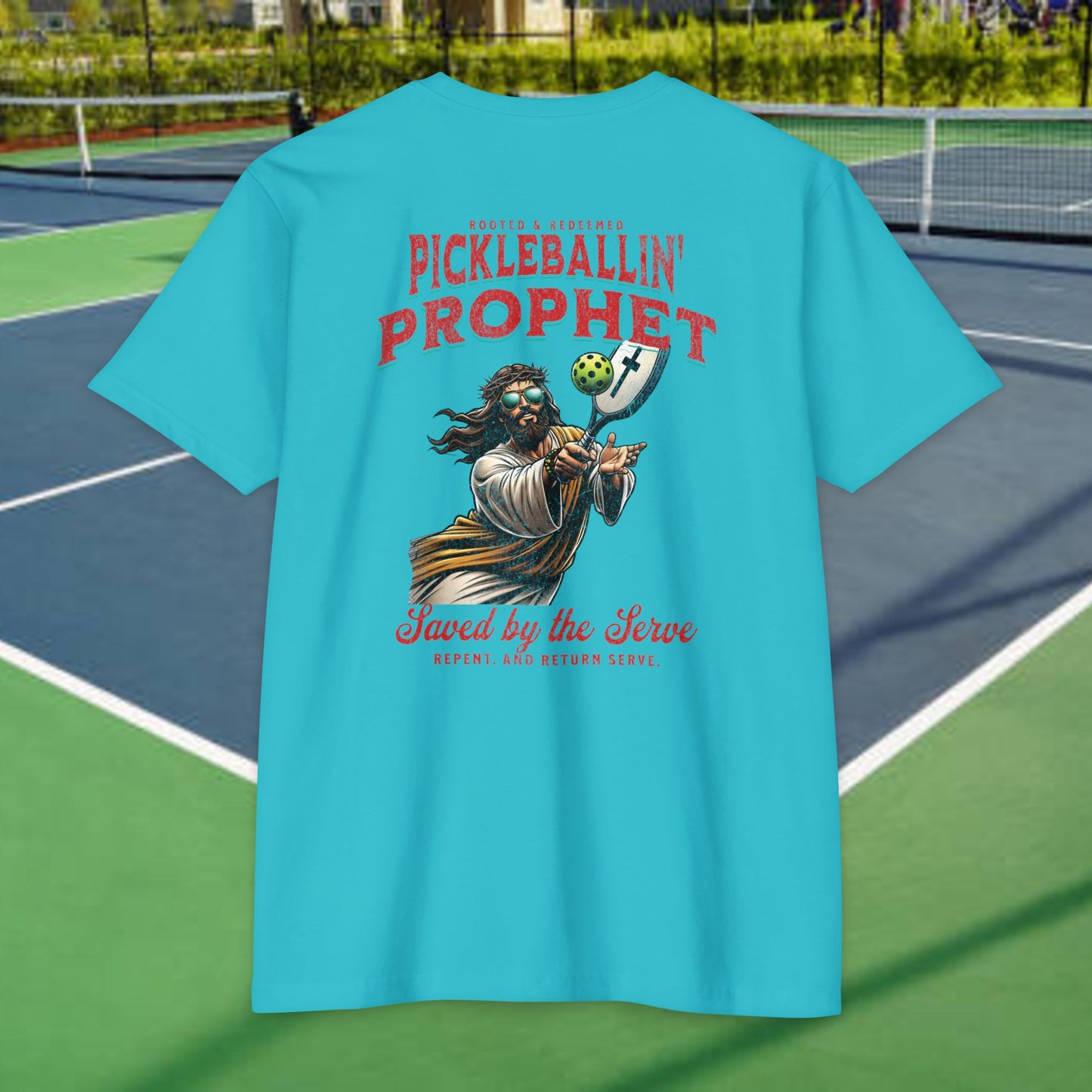 Pickleballin’ with Jesus Tee Back – Funny Christian T-Shirt – Next Level 6210