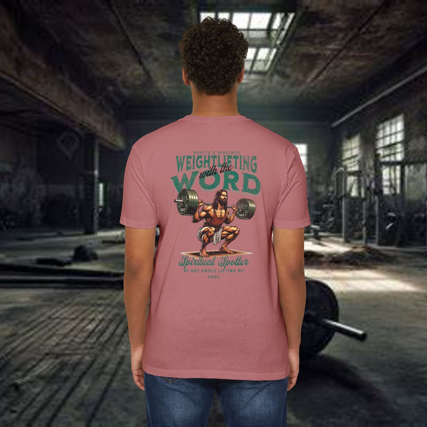 "Weightlifting with the Word" β Spiritual Spotter Tee (Next Level 6210)