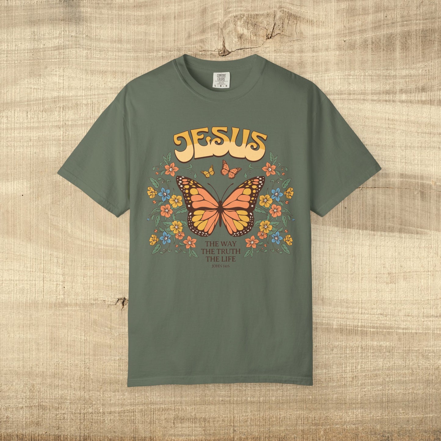 Jesus Butterfly Christian Shirt John 14 6 Bible Verse Retro Faith Tee