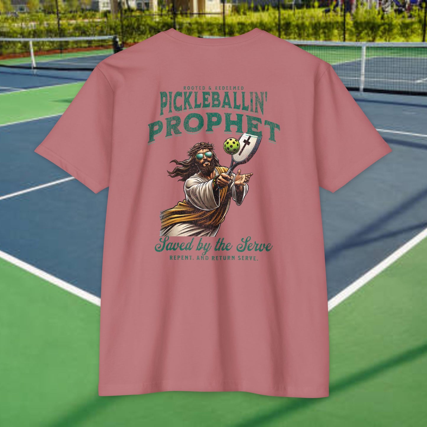Pickleballin’ with Jesus Tee Back – Funny Christian T-Shirt – Next Level 6210