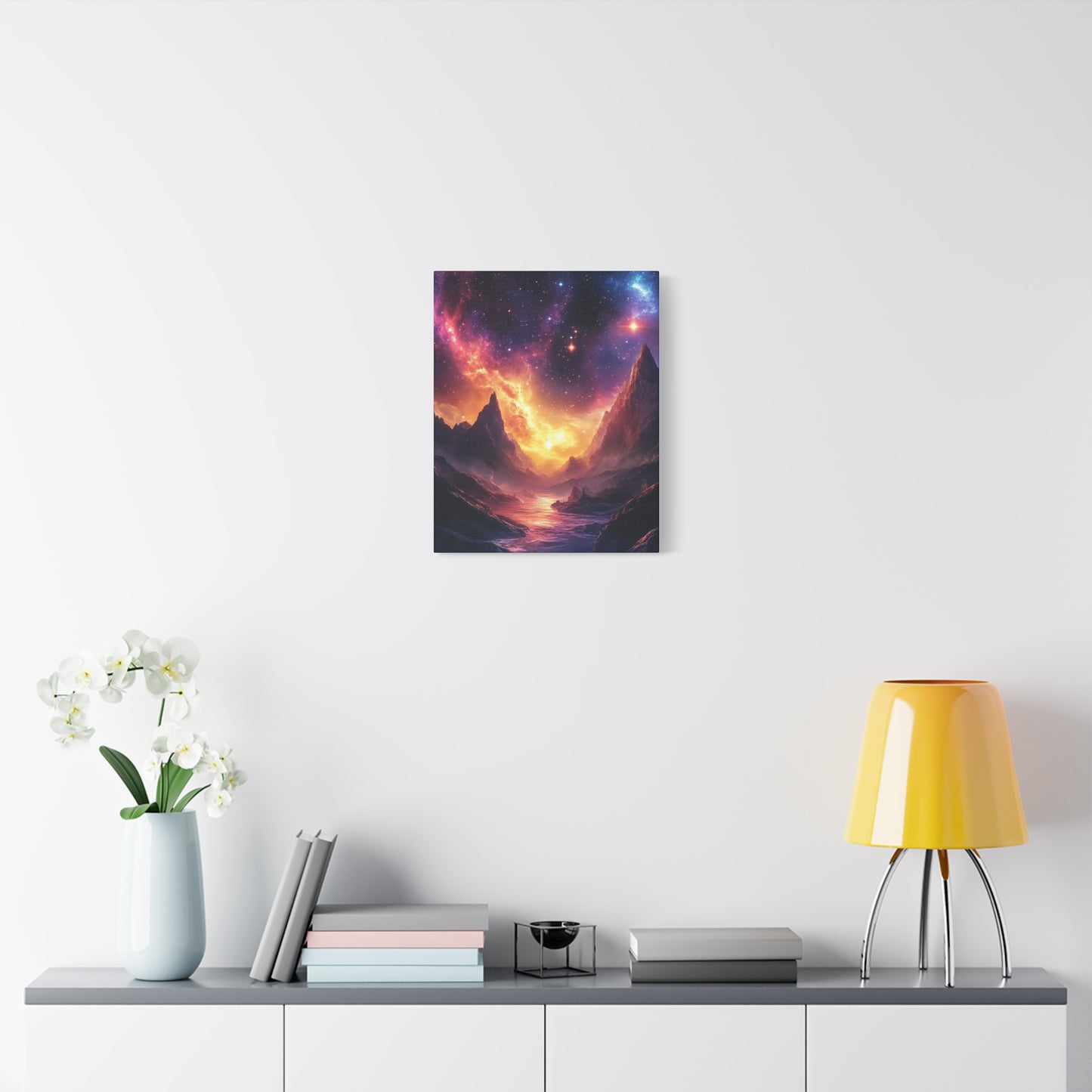 Galaxy Landscape Canvas Wall Art Print ,Cosmic Sky Scene with Mountains, Stars & Nebula, Space Decor for Living Room, Bedroom or Office