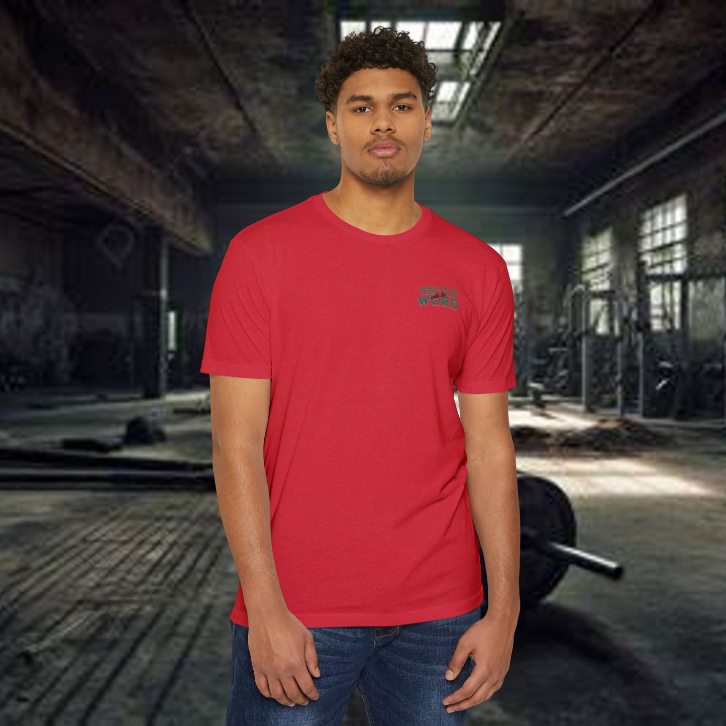 "Weightlifting with the Word" β Spiritual Spotter Tee (Next Level 6210)