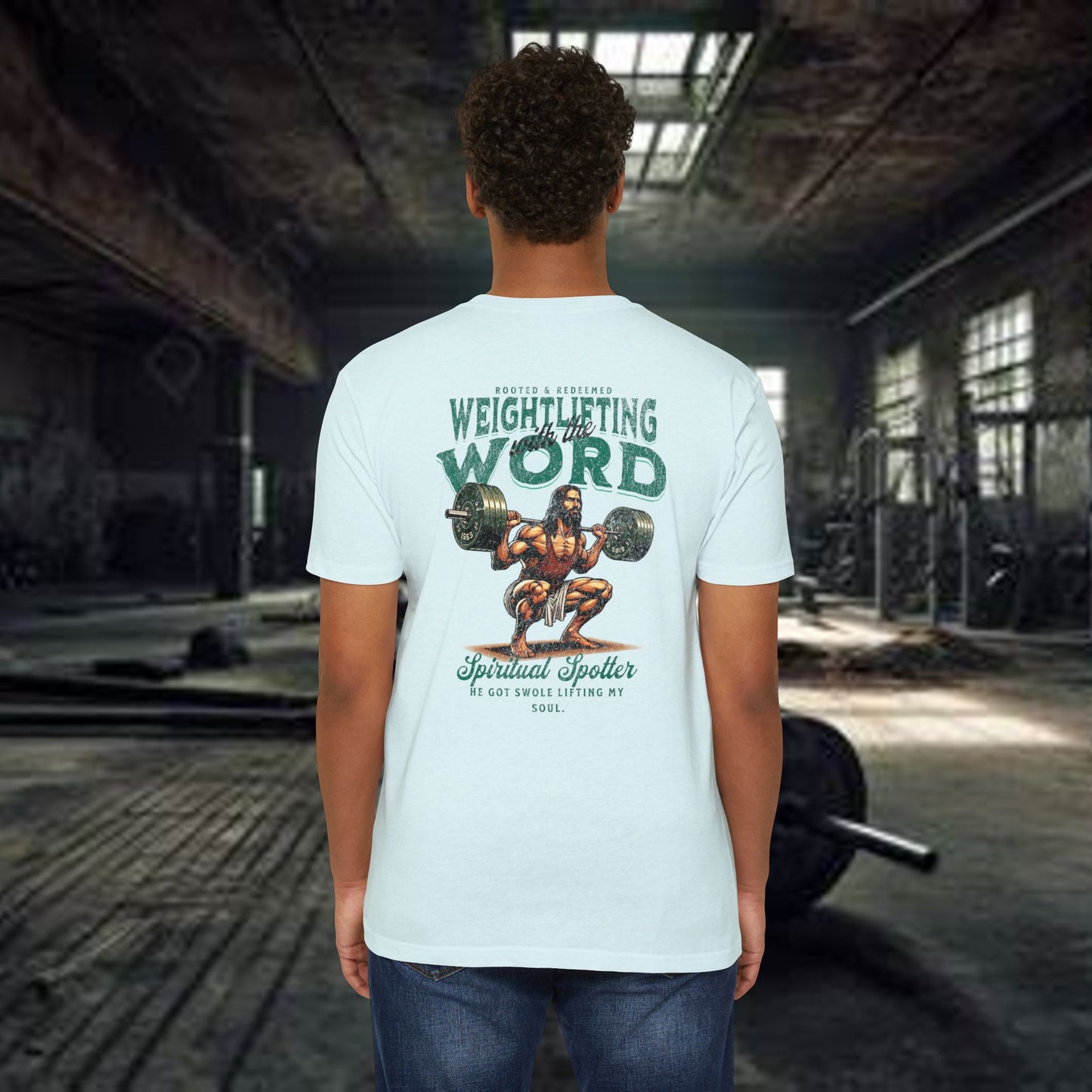 "Weightlifting with the Word" β Spiritual Spotter Tee (Next Level 6210)