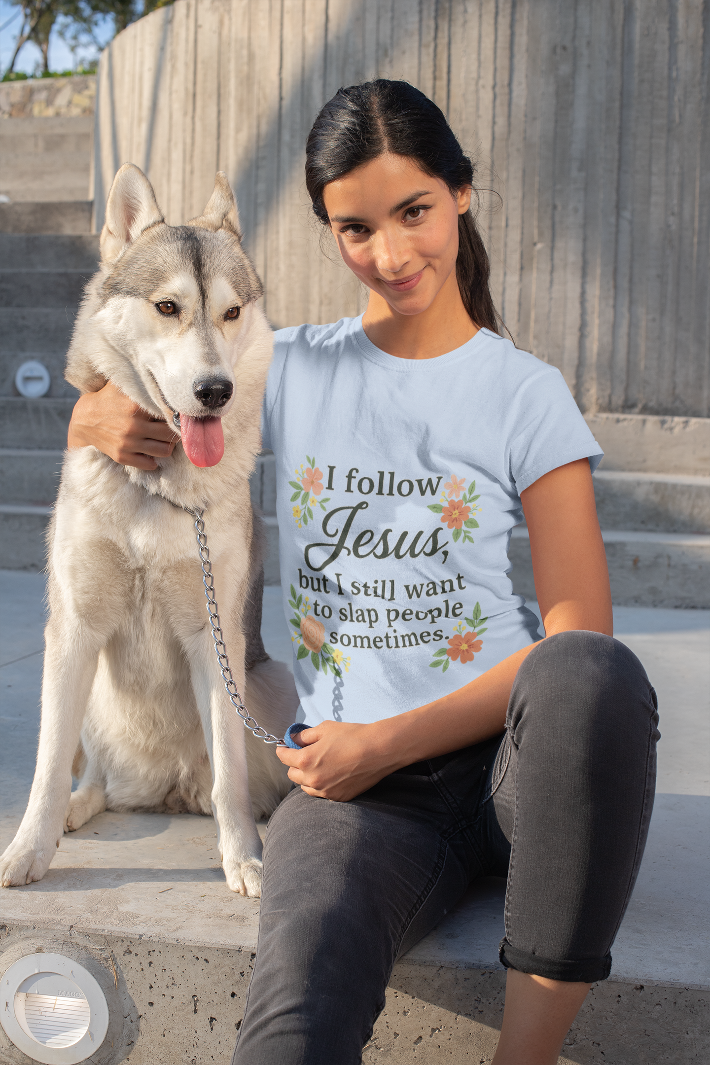 Floral Quote Women's Tee - I Follow Jesus But I Still Want to Slap People Sometimes