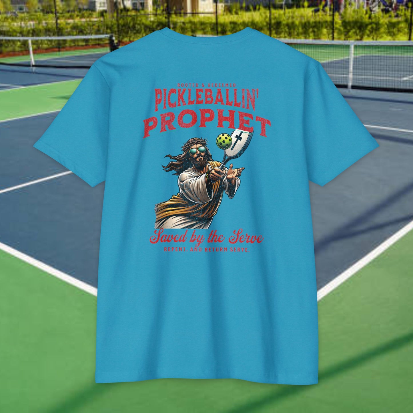 Pickleballin’ with Jesus Tee Back – Funny Christian T-Shirt – Next Level 6210
