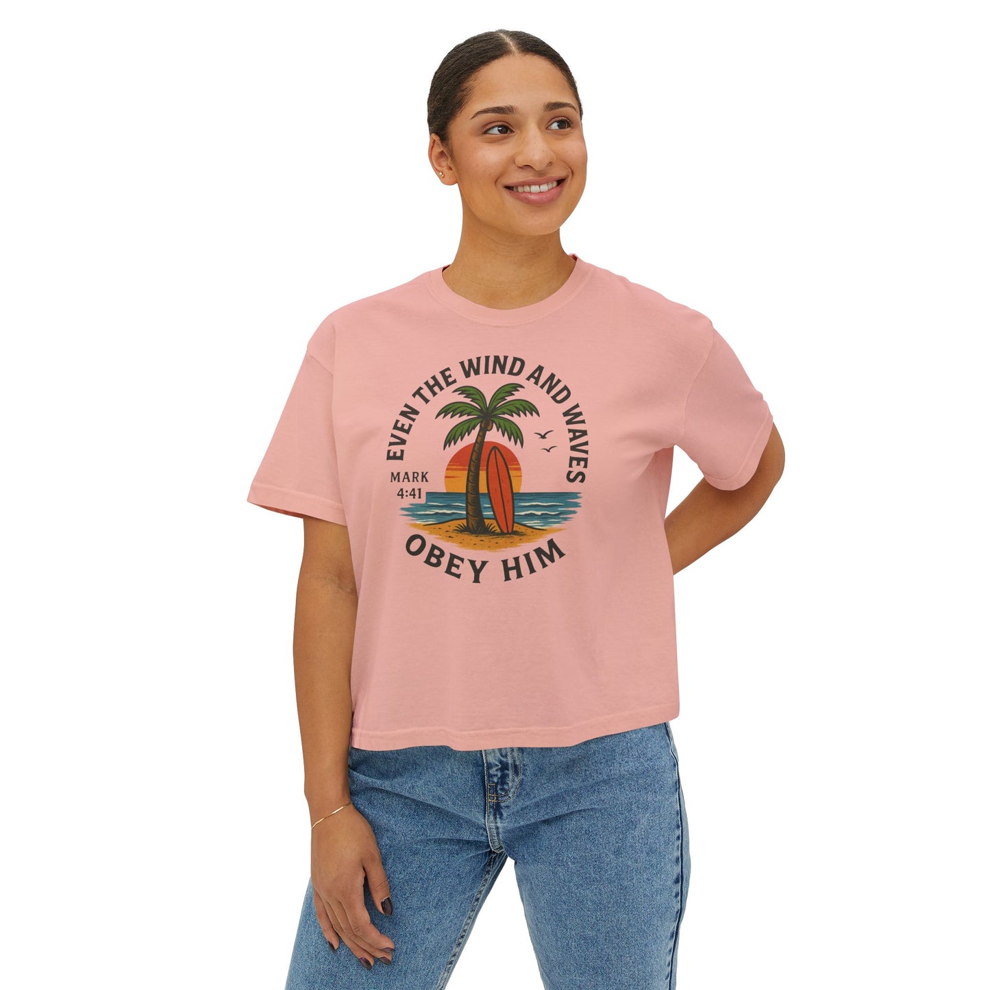 Surf-Inspired Women's Boxy Tee - Perfect for Beach Days, Summer Casual Wear, Christian Gifts, Inspirational Tee, Relaxed Fit T-Shirt