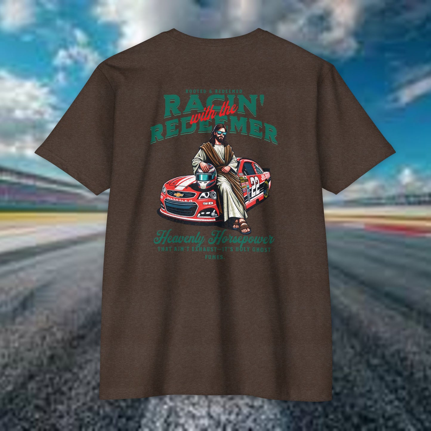 NASCAR Racing Redeemer T-Shirt Indy Car, Unisex Graphic Tee for Race Lovers, Car Enthusiasts,Racing Apparel, Spiritual Racing Shirt