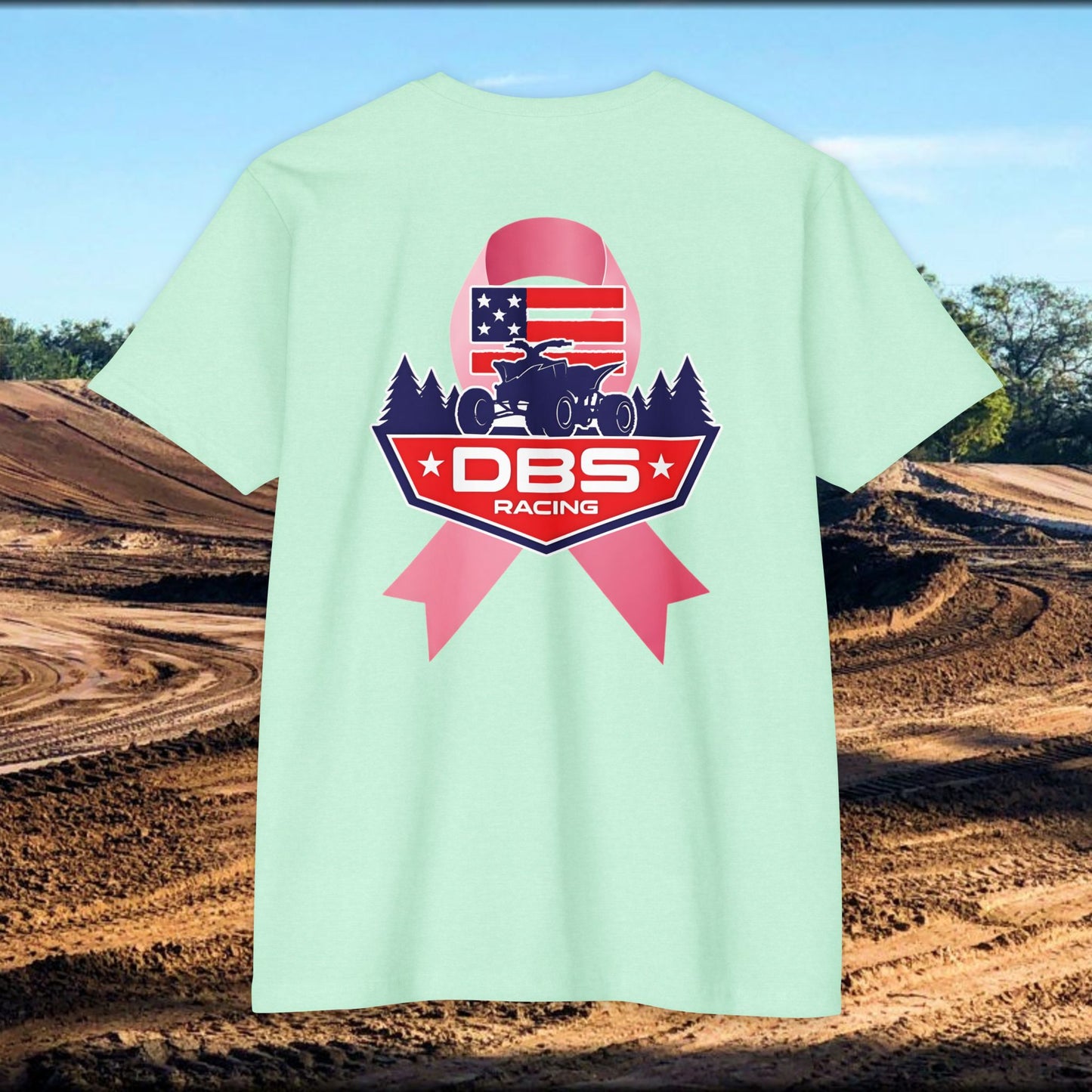 DBS Racing Breast Cancer Awareness Tee – Patriotic Off-Road Shirt for Race Fans, Outdoor Adventure & Support Gear