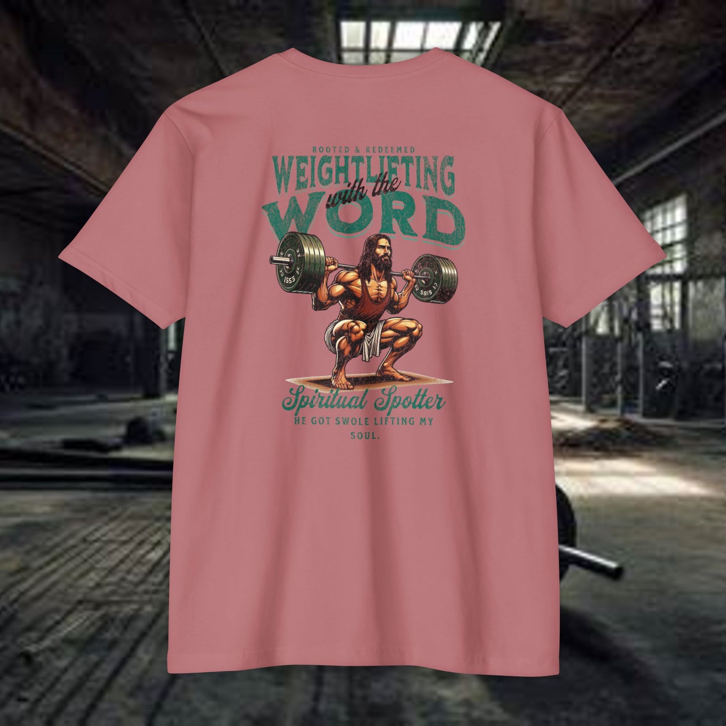 "Weightlifting with the Word" β Spiritual Spotter Tee (Next Level 6210)