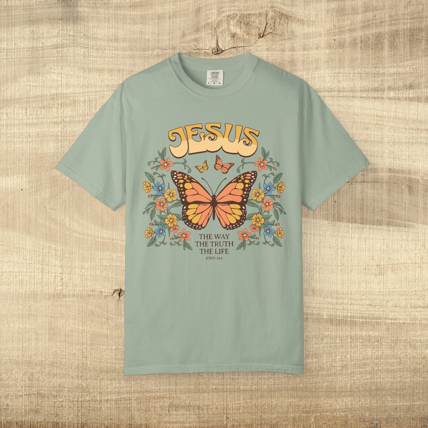 Jesus Butterfly Christian Shirt John 14 6 Bible Verse Retro Faith Tee