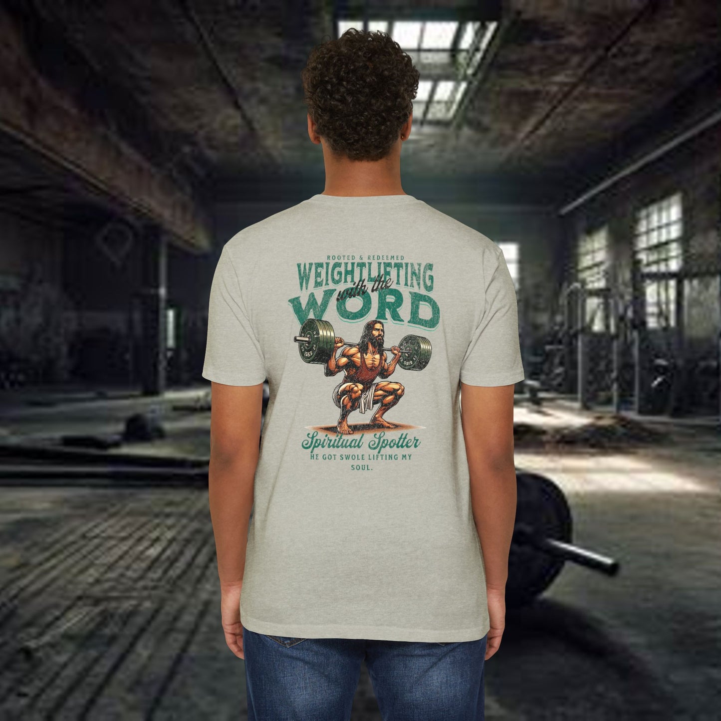 "Weightlifting with the Word" β Spiritual Spotter Tee (Next Level 6210)