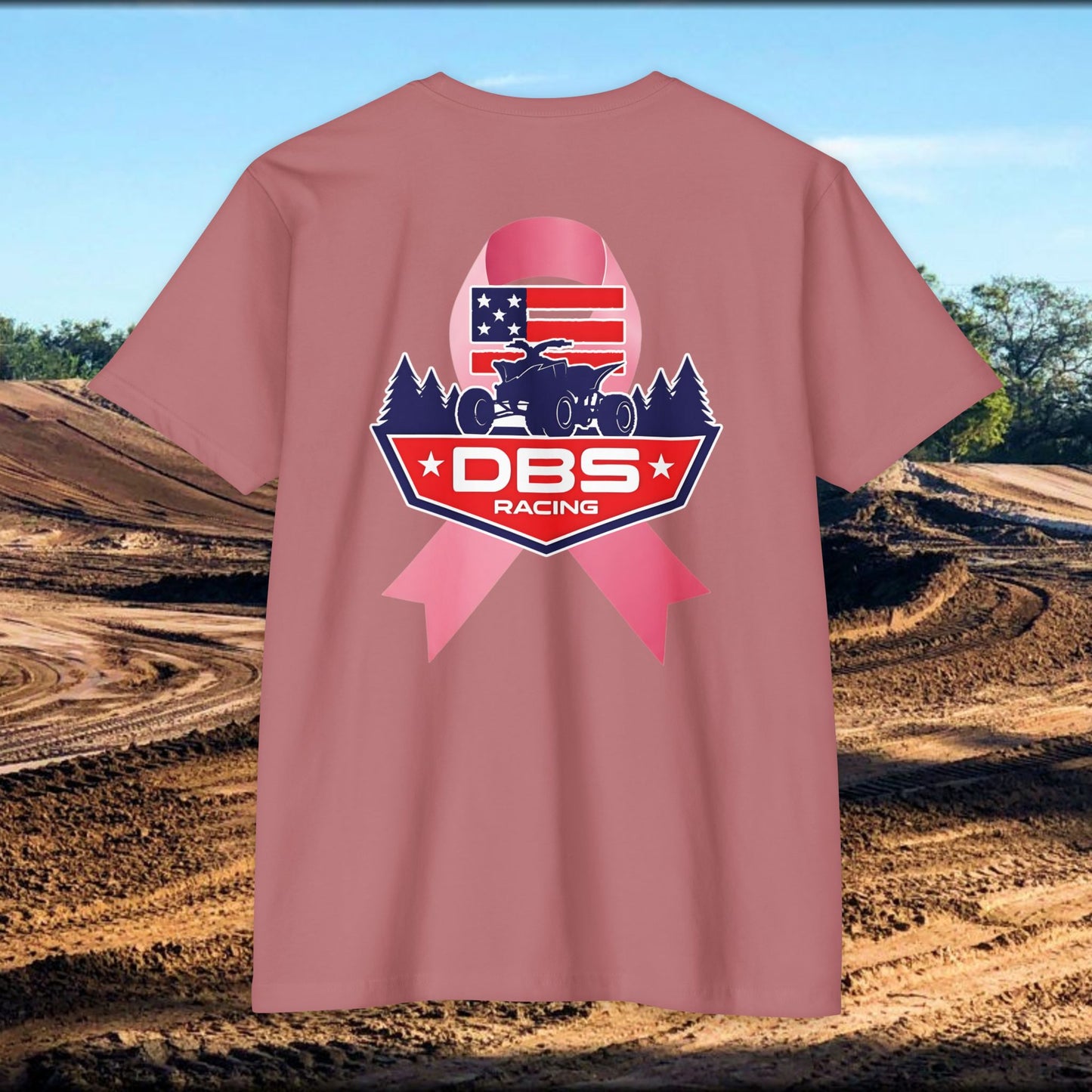DBS Racing Breast Cancer Awareness Tee – Patriotic Off-Road Shirt for Race Fans, Outdoor Adventure & Support Gear