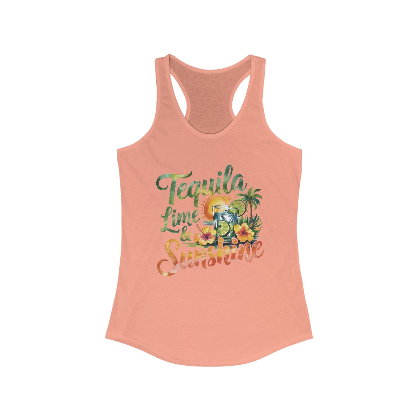 Tropical Vibes Racerback Tank, Tequila Lime Sunshine Shirt, Summer Workout Tank, Beachwear, Perfect Gift for Vacations