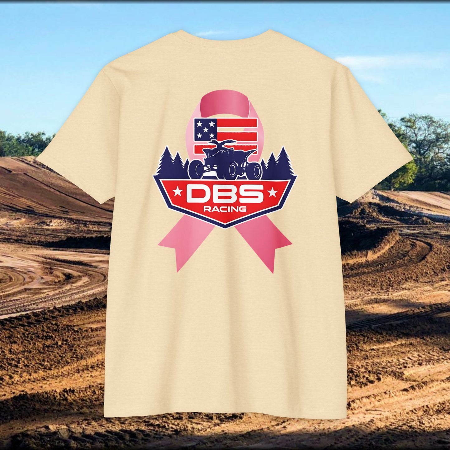 DBS Racing Breast Cancer Awareness Tee – Patriotic Off-Road Shirt for Race Fans, Outdoor Adventure & Support Gear