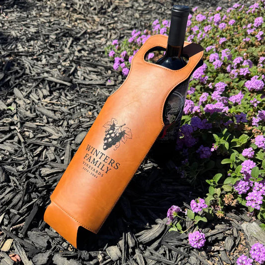 LEATHERETTE WINE SLING™ - TOFFEE/BLACK - 750ML BOTTLES