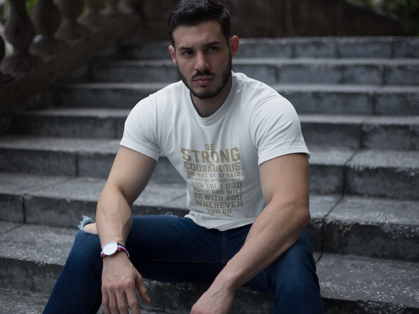 Inspirational Men's Tee - Be Strong & Courageous Joshua 1:9