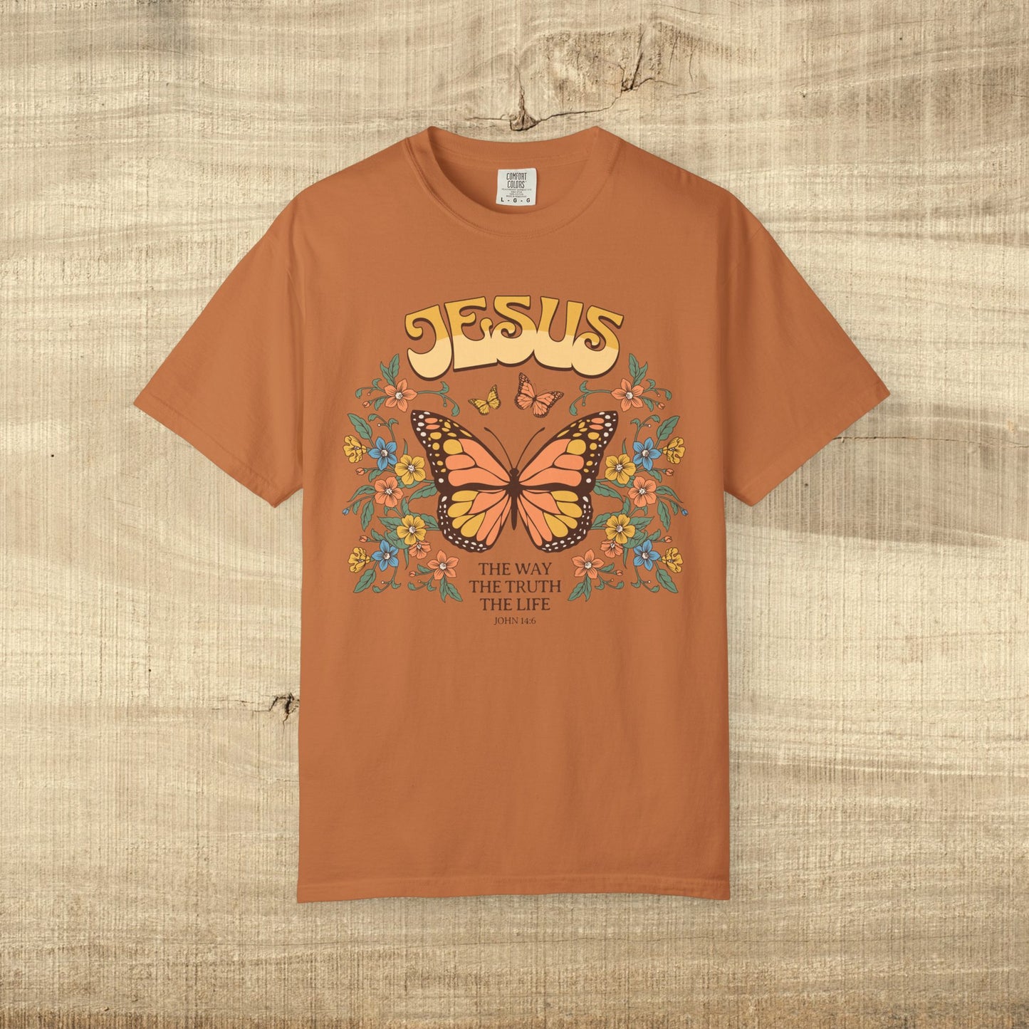 Jesus Butterfly Christian Shirt John 14 6 Bible Verse Retro Faith Tee
