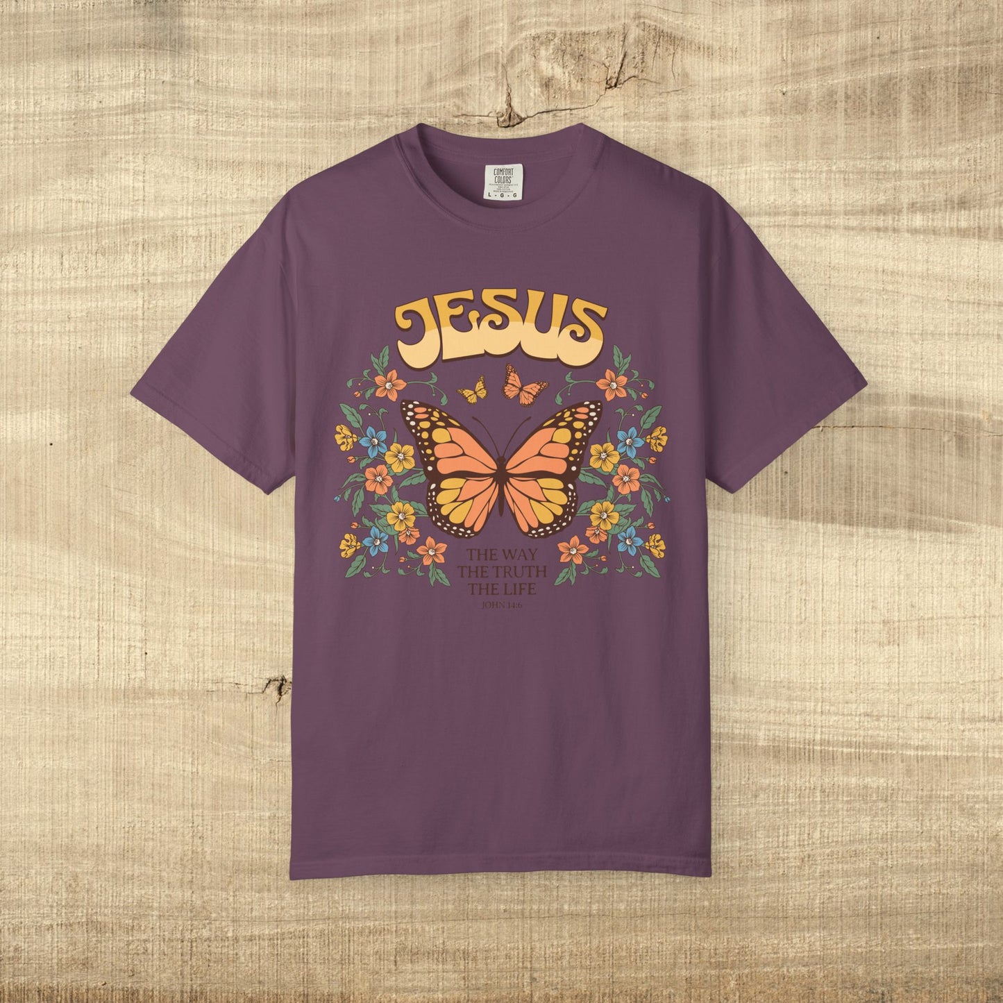Jesus Butterfly Christian Shirt John 14 6 Bible Verse Retro Faith Tee