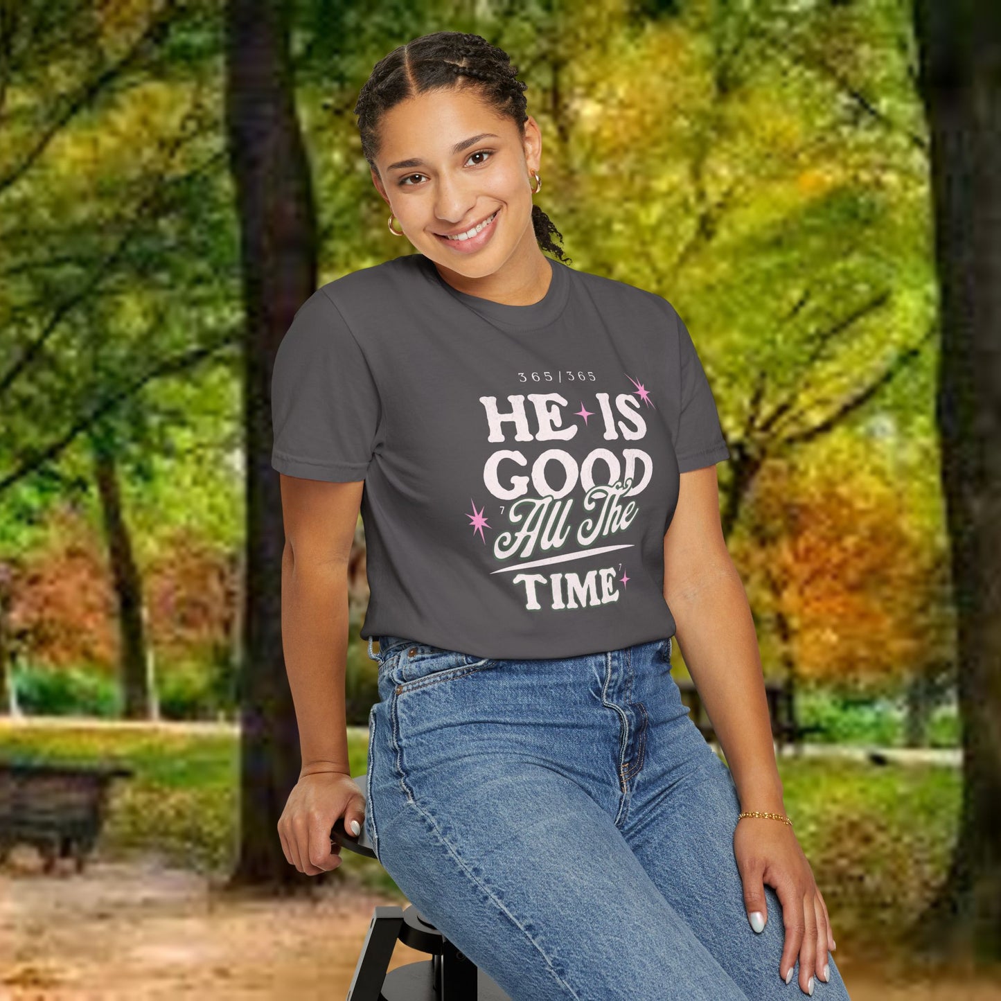 "He Is Good All The Time" Comfort Colors® 1717 Christian Tee