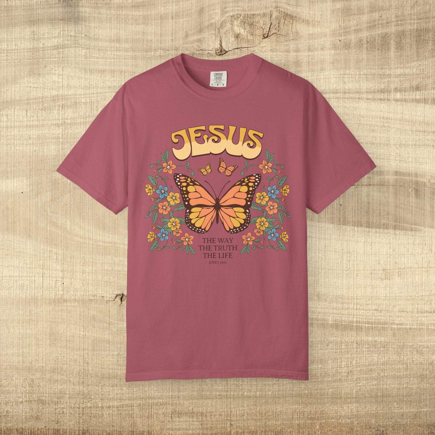 Jesus Butterfly Christian Shirt John 14 6 Bible Verse Retro Faith Tee