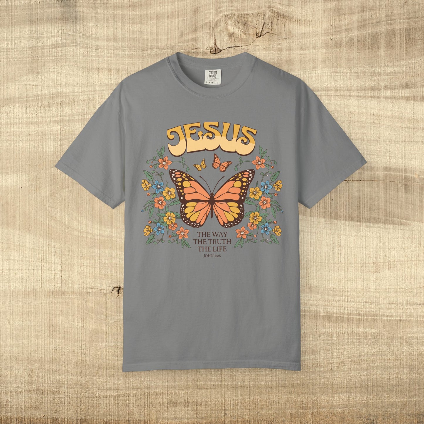 Jesus Butterfly Christian Shirt John 14 6 Bible Verse Retro Faith Tee