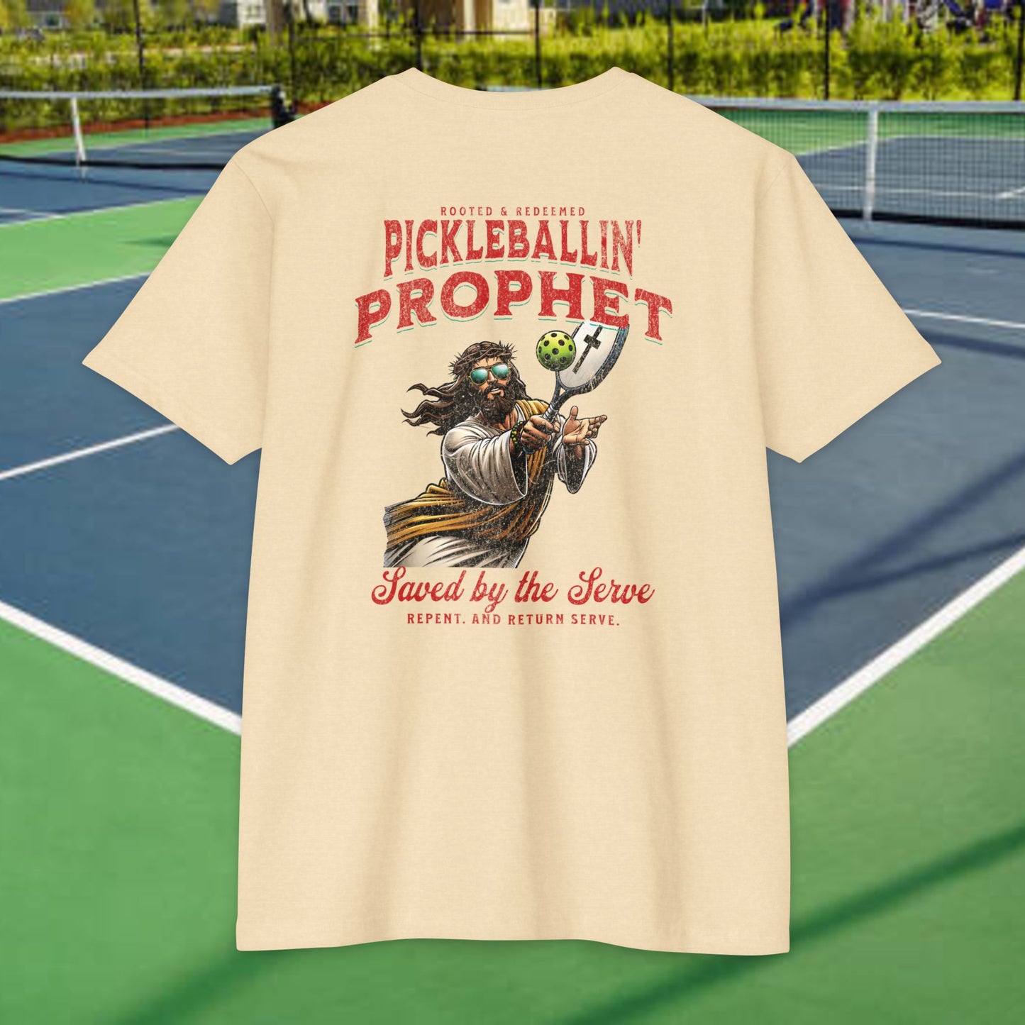 Pickleballin’ with Jesus Tee Back – Funny Christian T-Shirt – Next Level 6210