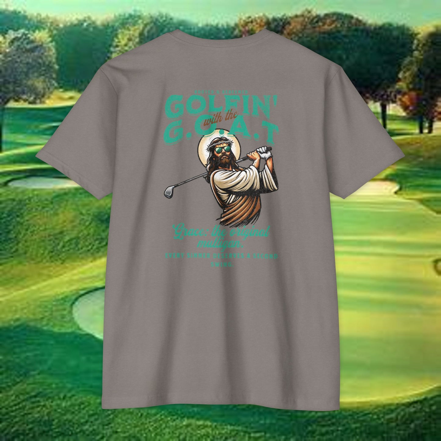 Golfin’ with the GOAT Tee – Jesus Golf Shirt, Mulligan Grace Christian Tee