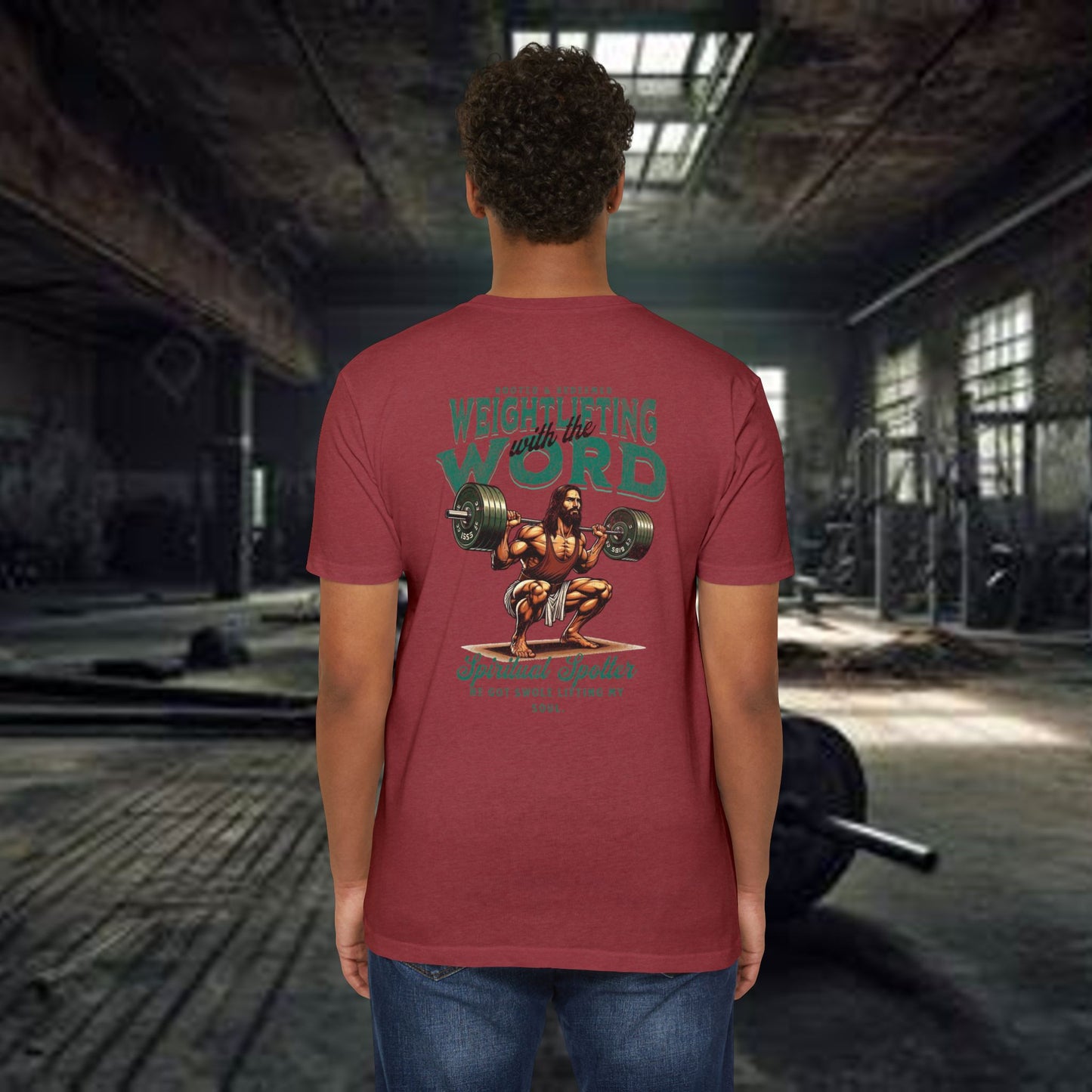 "Weightlifting with the Word" – Spiritual Spotter Tee (Next Level 6210)