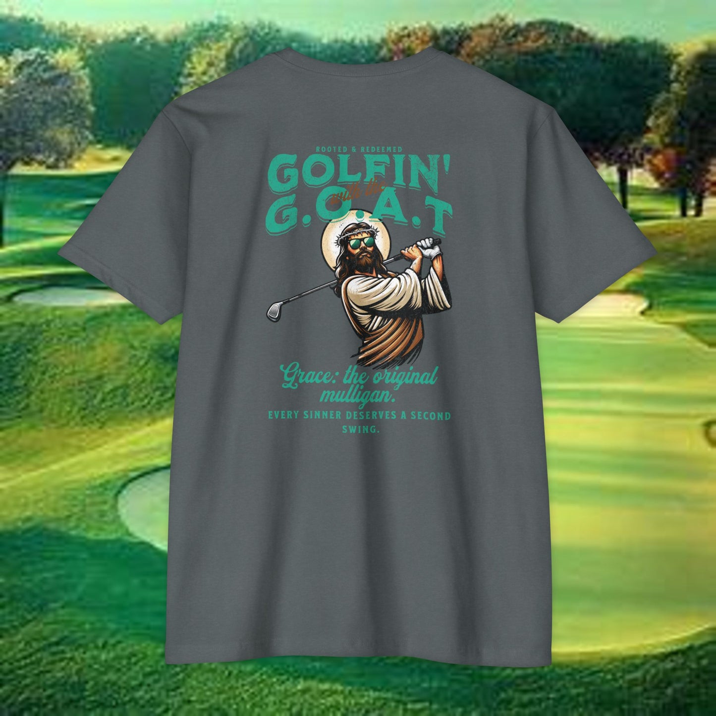 Golfin’ with the GOAT Tee – Jesus Golf Shirt, Mulligan Grace Christian Tee