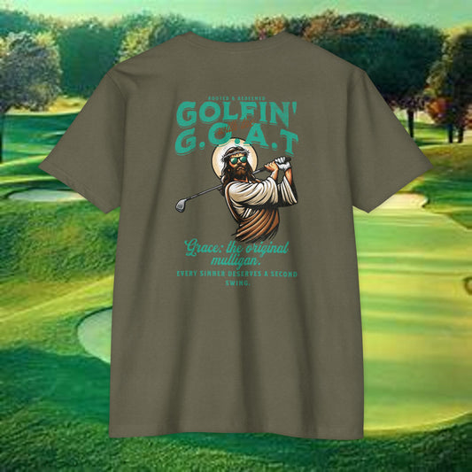 Golfin’ with the GOAT Tee – Jesus Golf Shirt, Mulligan Grace Christian Tee
