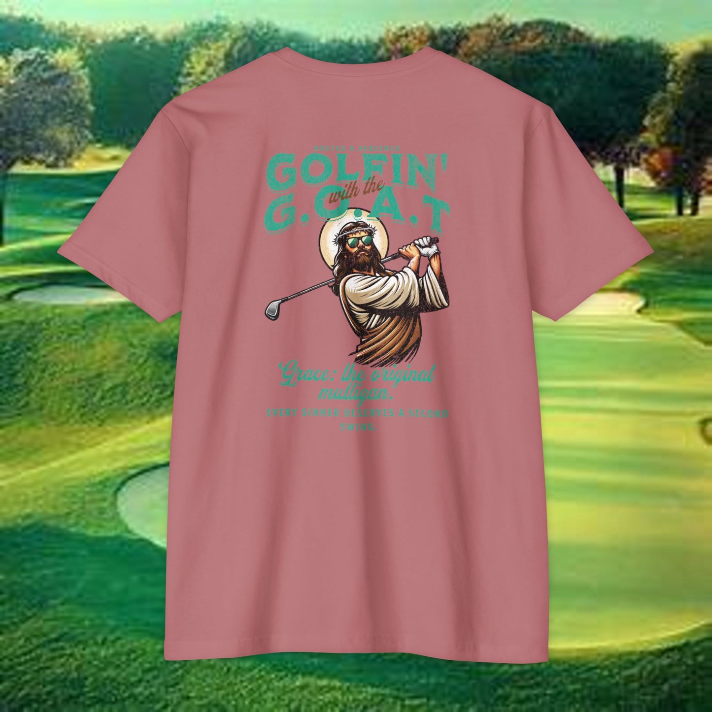 Golfin’ with the GOAT Tee – Jesus Golf Shirt, Mulligan Grace Christian Tee