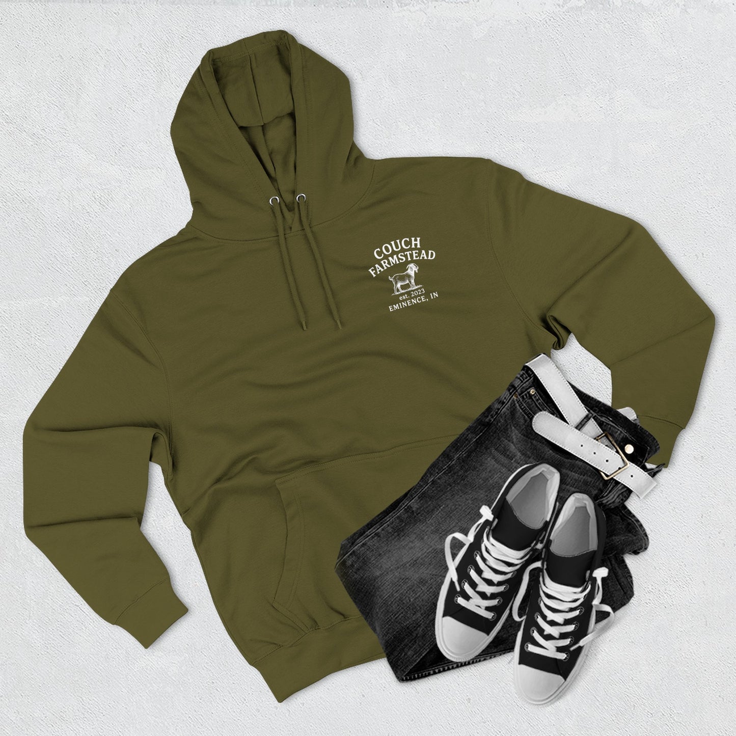 Couch Farmstead Hoodie — Vintage Goat Farm Logo Pullover