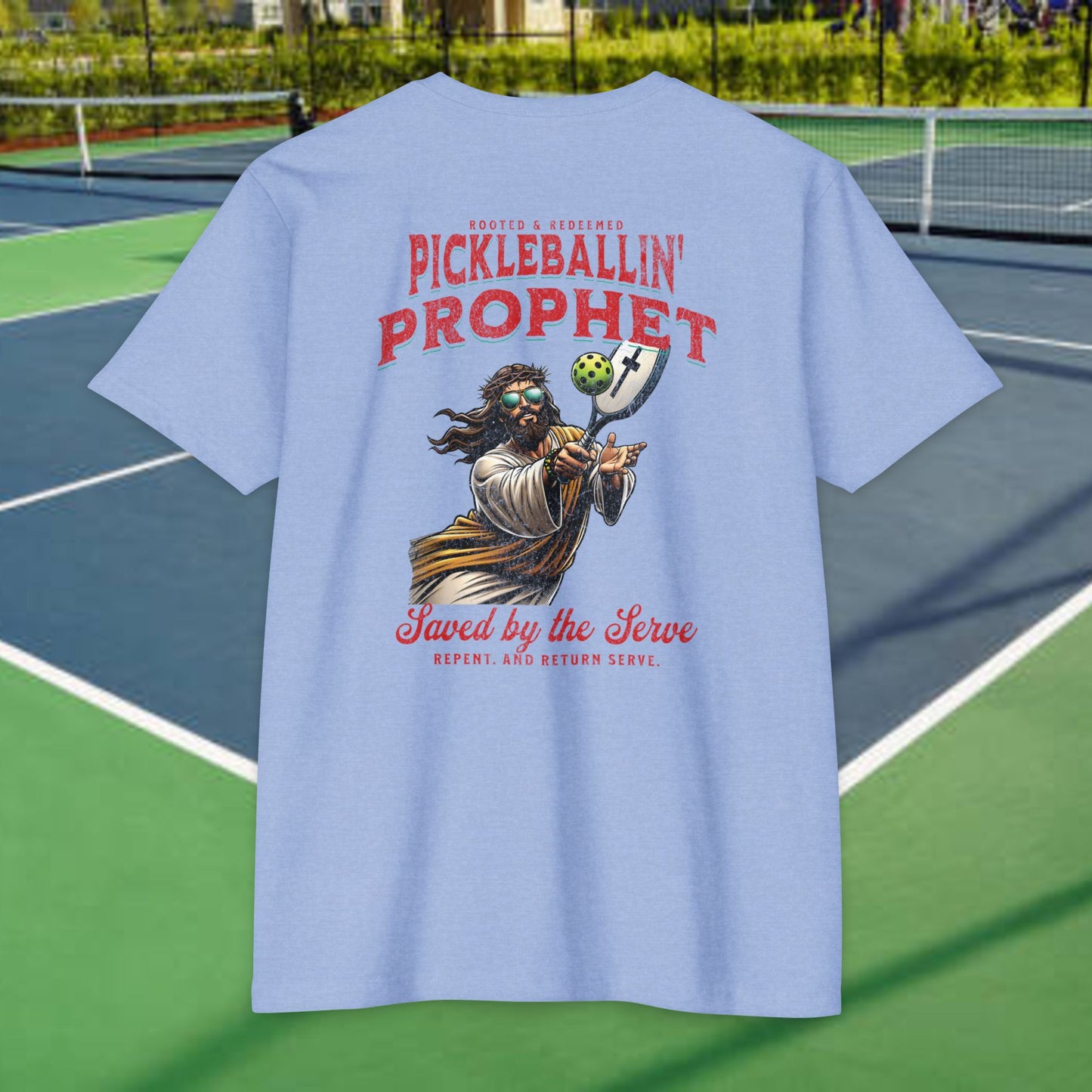 Pickleballin’ with Jesus Tee Back – Funny Christian T-Shirt – Next Level 6210