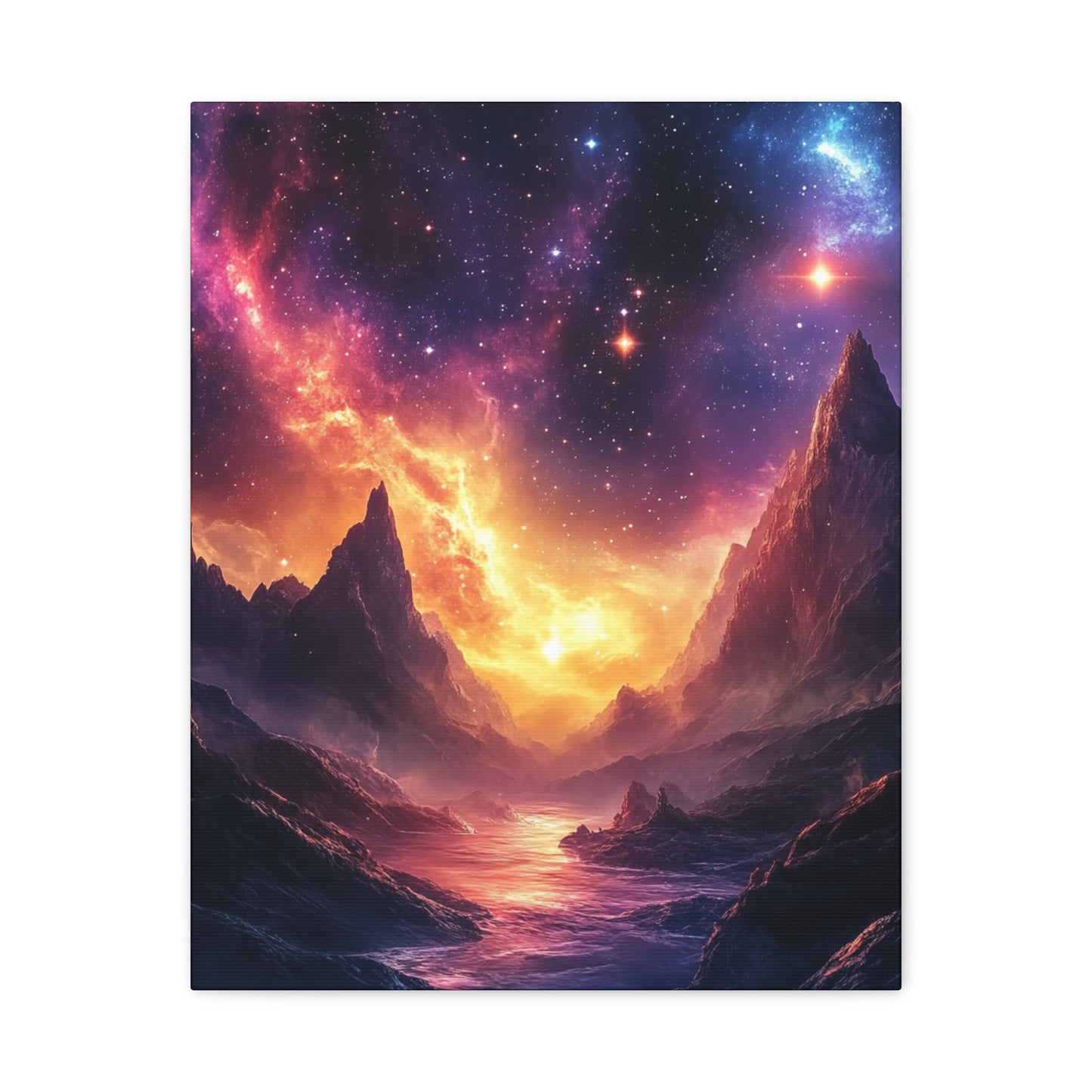 Galaxy Landscape Canvas Wall Art Print ,Cosmic Sky Scene with Mountains, Stars & Nebula, Space Decor for Living Room, Bedroom or Office