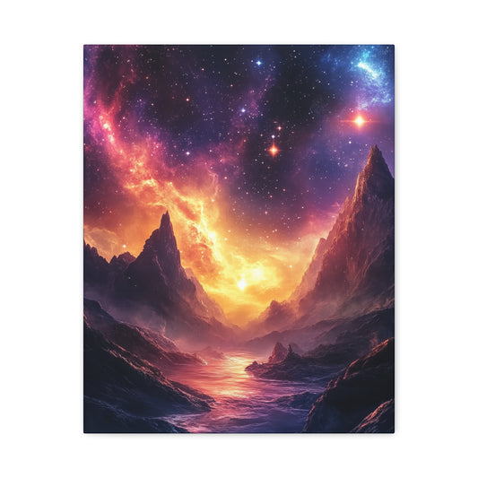 Galaxy Landscape Canvas Wall Art Print ,Cosmic Sky Scene with Mountains, Stars & Nebula, Space Decor for Living Room, Bedroom or Office