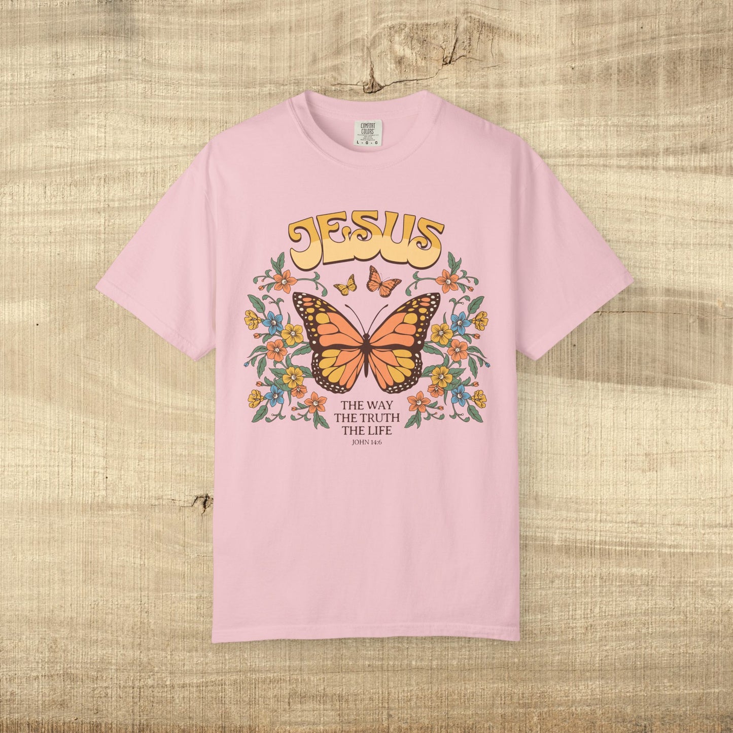 Jesus Butterfly Christian Shirt John 14 6 Bible Verse Retro Faith Tee