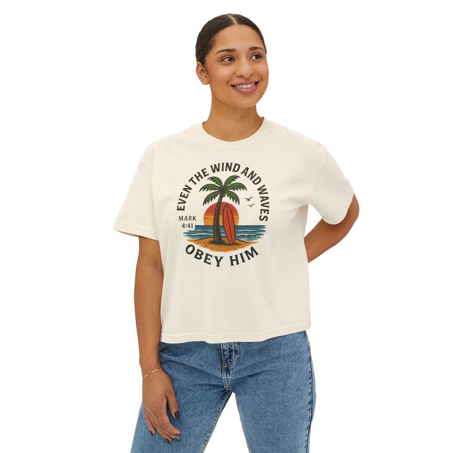 Surf-Inspired Women's Boxy Tee - Perfect for Beach Days, Summer Casual Wear, Christian Gifts, Inspirational Tee, Relaxed Fit T-Shirt
