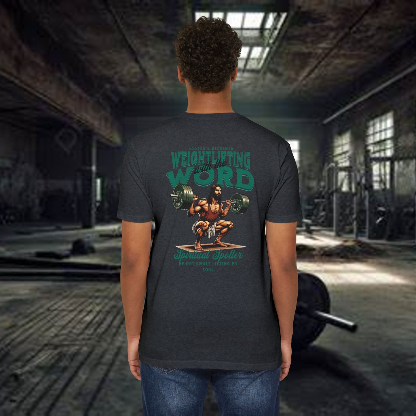 "Weightlifting with the Word" – Spiritual Spotter Tee (Next Level 6210)
