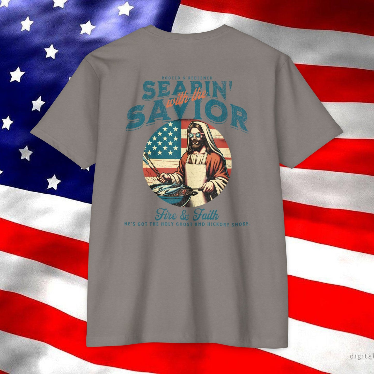 Searin’ with the Savior – Fire & Faith Tee (Next Level 6210)