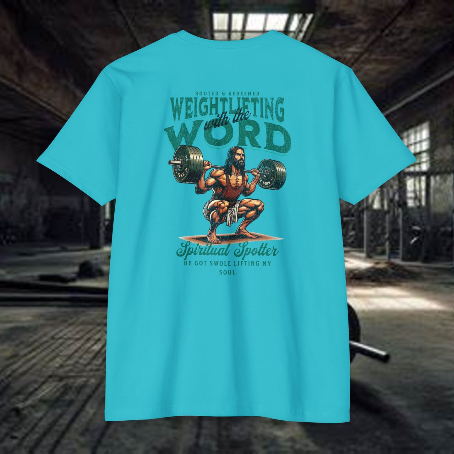 "Weightlifting with the Word" – Spiritual Spotter Tee (Next Level 6210)