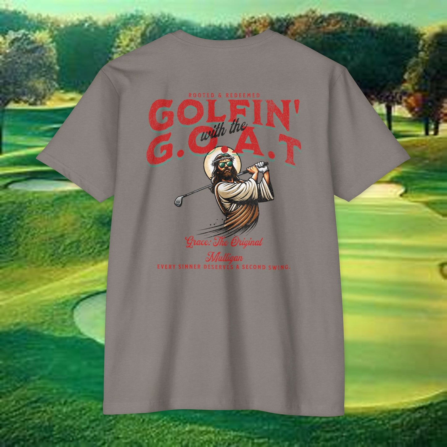 Golfin with the GOAT Tee  Jesus Golf Shirt, Mulligan Grace Christian Tee