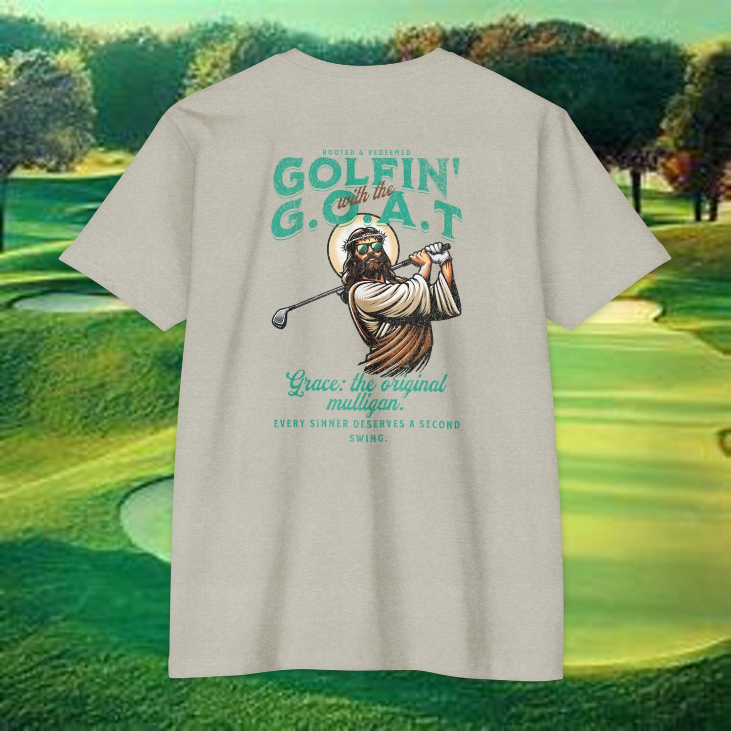 Golfin’ with the GOAT Tee – Jesus Golf Shirt, Mulligan Grace Christian Tee