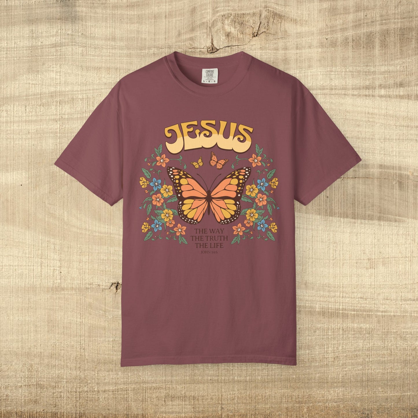 Jesus Butterfly Christian Shirt John 14 6 Bible Verse Retro Faith Tee