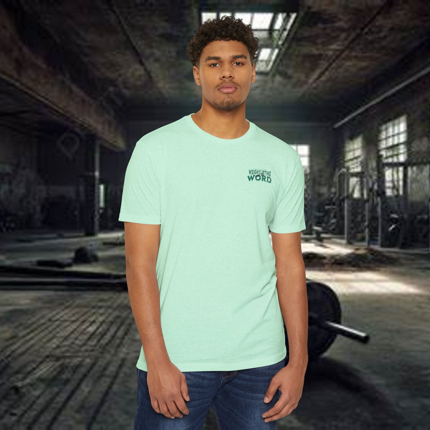 "Weightlifting with the Word" – Spiritual Spotter Tee (Next Level 6210)