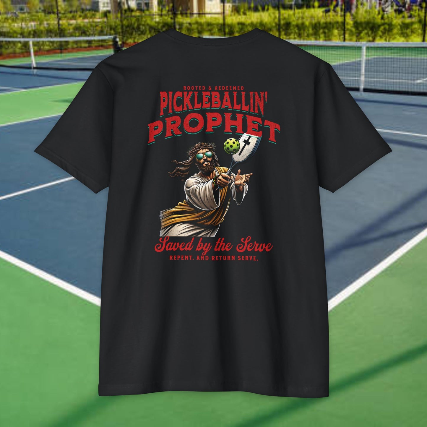 Pickleballin’ with Jesus Tee Back – Funny Christian T-Shirt – Next Level 6210