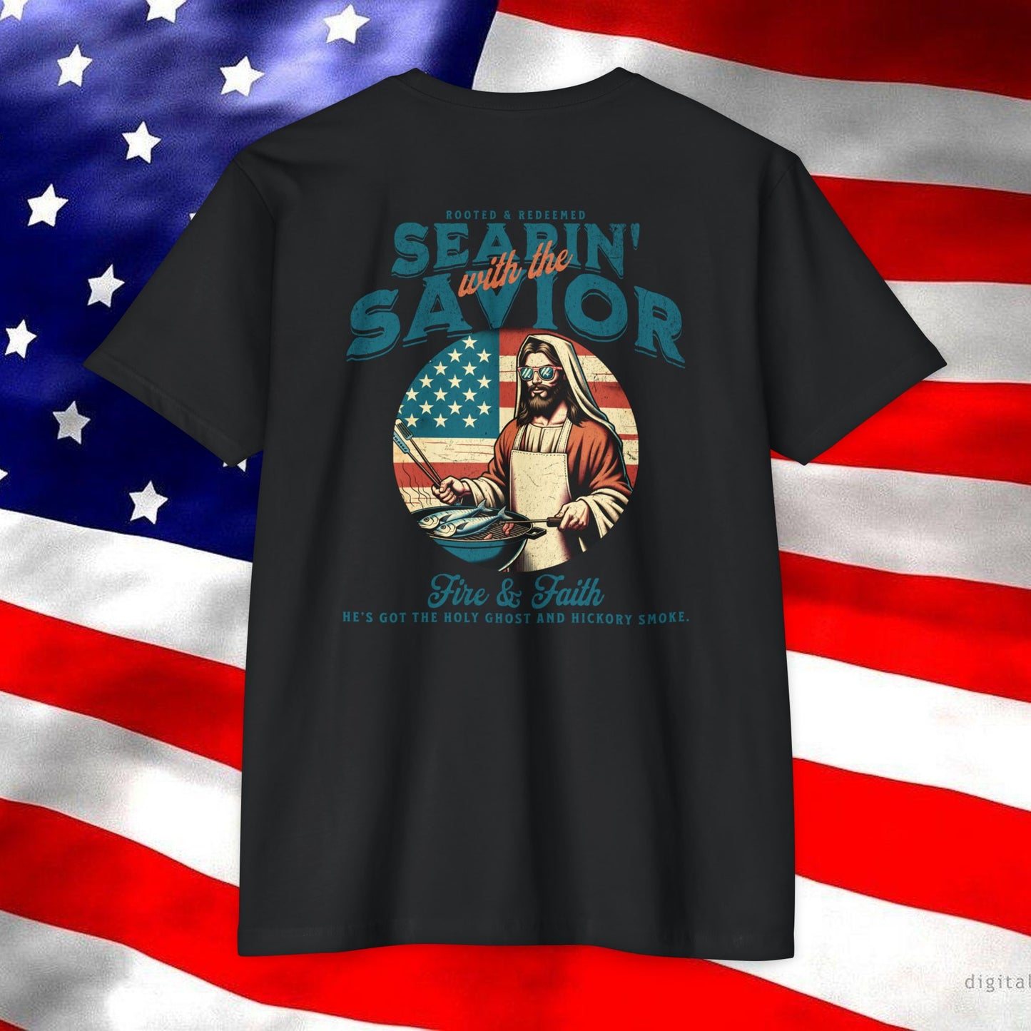 Searin’ with the Savior – Fire & Faith Tee (Next Level 6210)