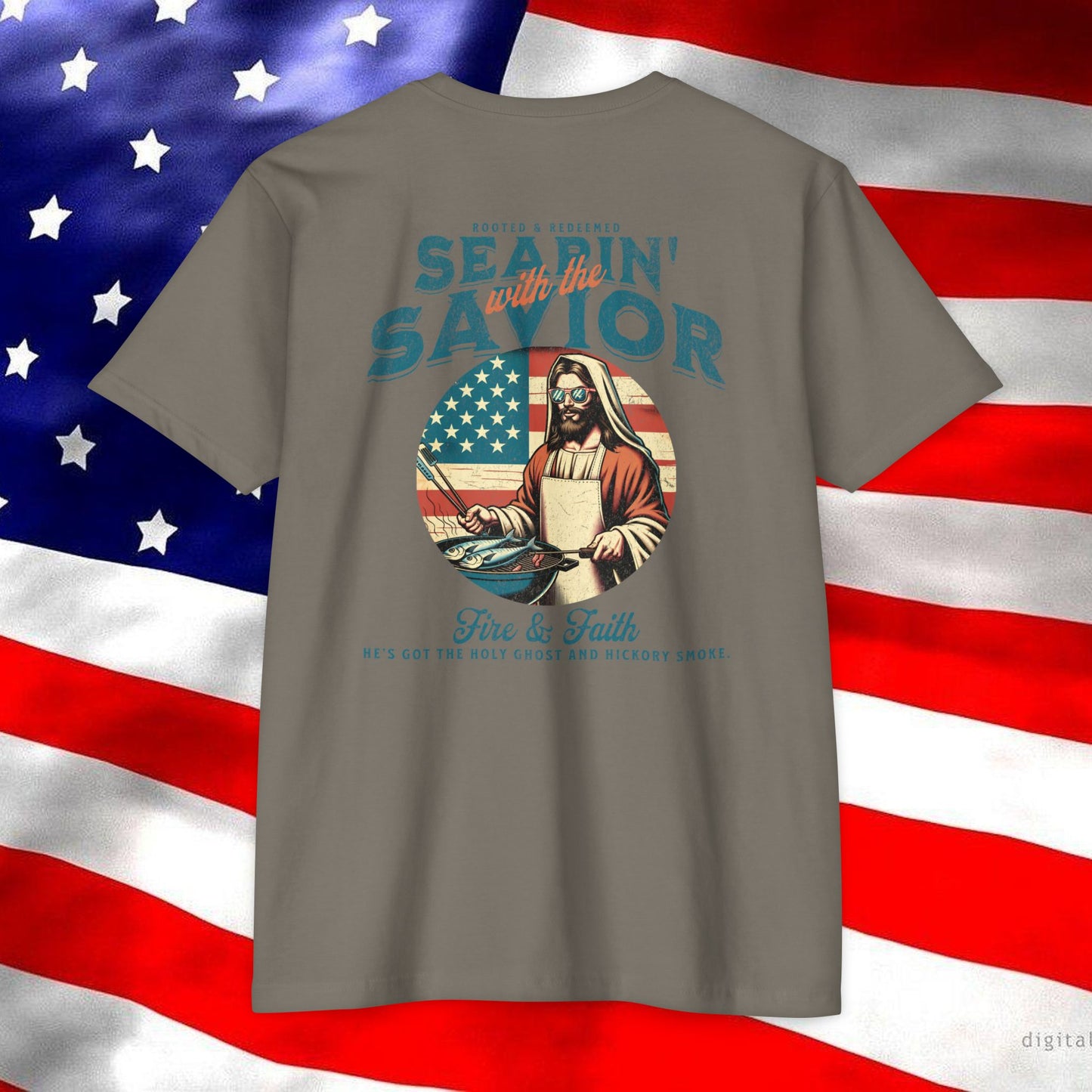 Searin’ with the Savior – Fire & Faith Tee (Next Level 6210)