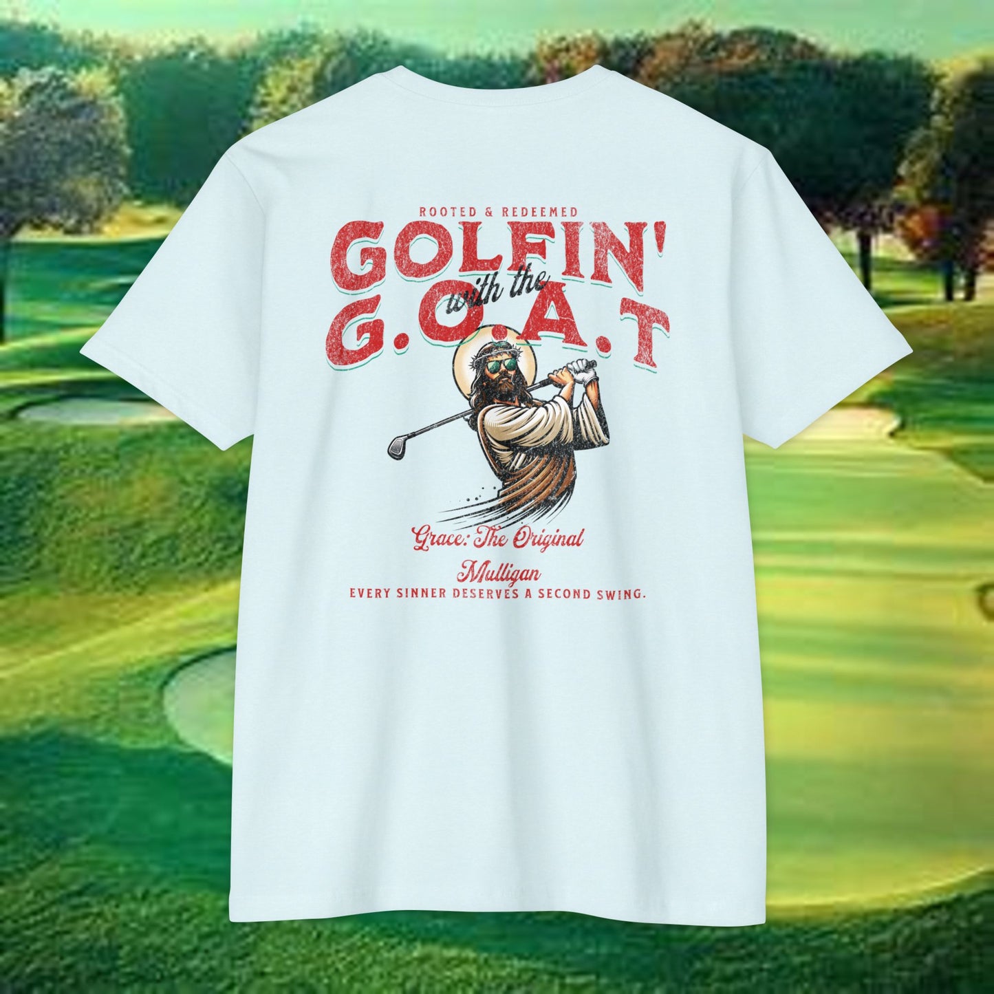 Golfin with the GOAT Tee  Jesus Golf Shirt, Mulligan Grace Christian Tee